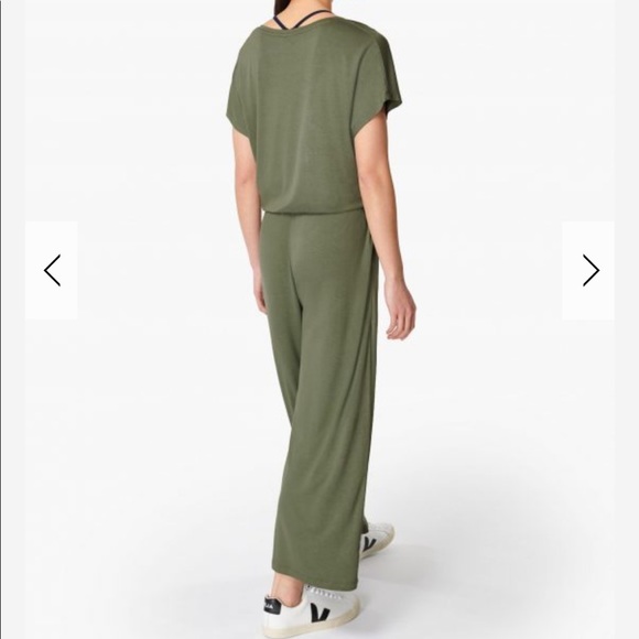 NEW • Sweaty Betty • Take It Easy Jumpsuit Short Sleeves Cinched Waist Green Sm - Picture 2 of 6